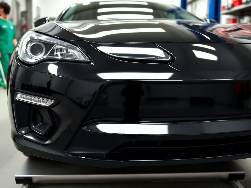 Black car bumper after repair
