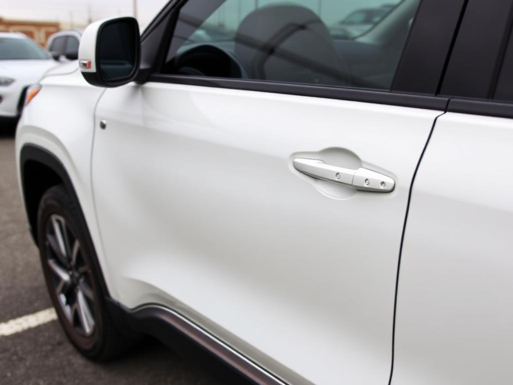 White SUV dent before repair