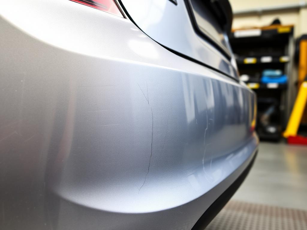 Silver car scratch before repair